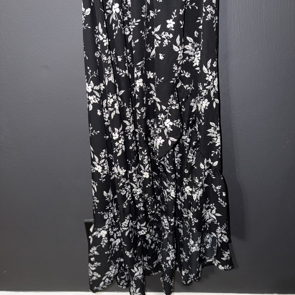 Blue Rain Maxi Dress Womens XS Boho Off Shoulder Smocked Black White Festival - Picture 3 of 6